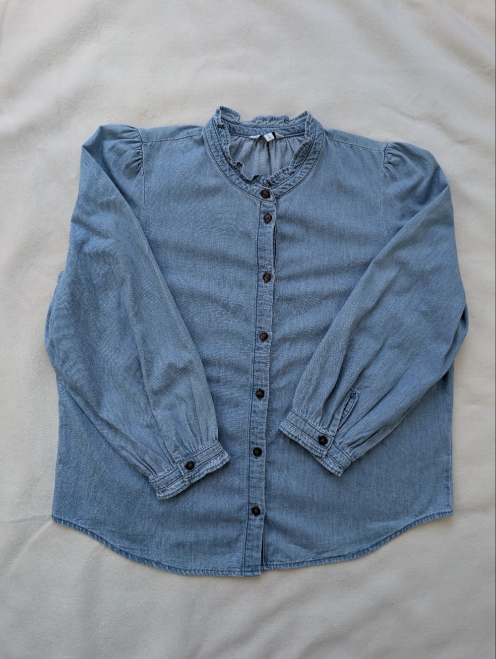 Reitmans Women's Chambray Denim Top Puff Sleeve Blouse Lightweight Size L - Picture 9 of 16